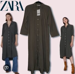 Zara Women's Khaki Midi Shirt Dress